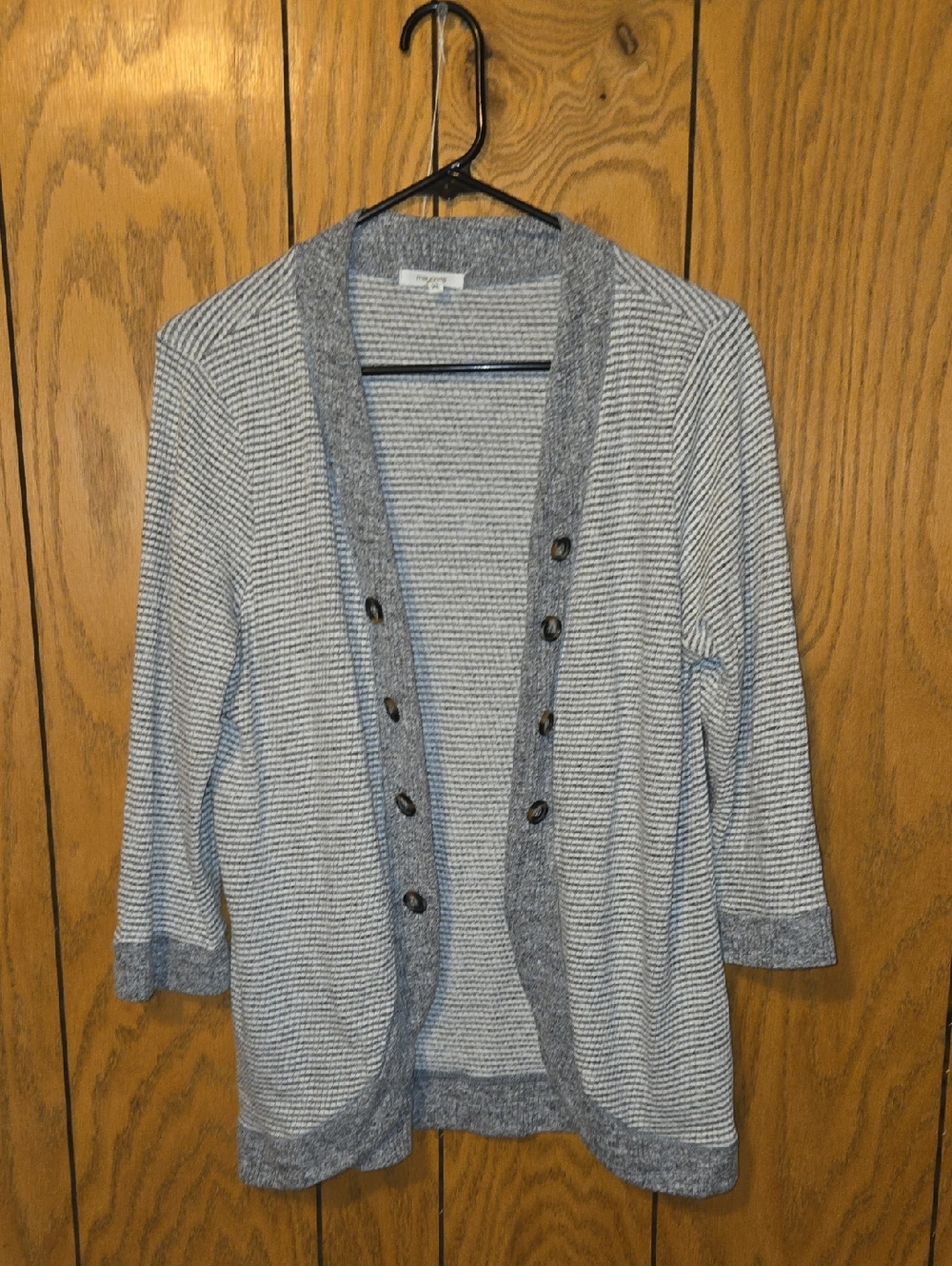 Maurices Light Gray Striped Open Cardigan Sweater